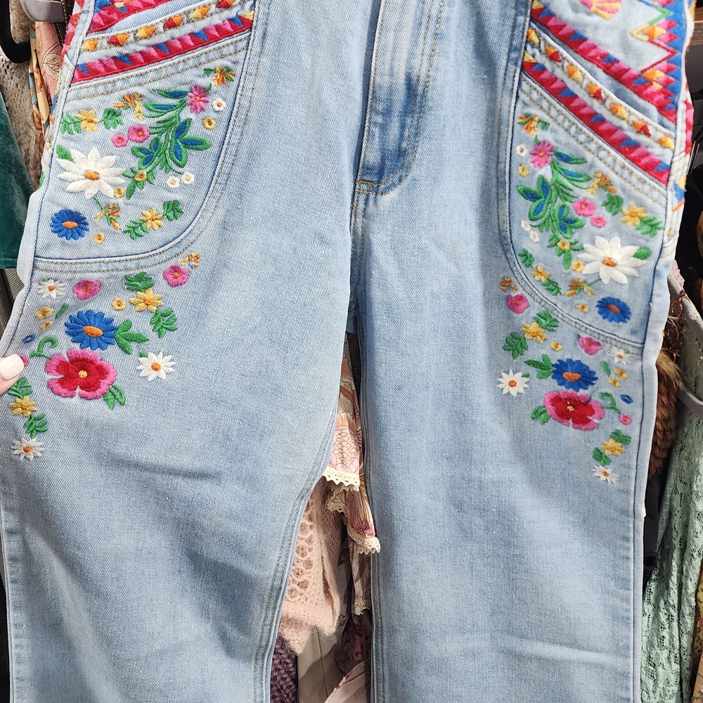 On Hold - Spell Light Blue Wanderlust Floral Embroidered Jeans - Picture 3 of 13